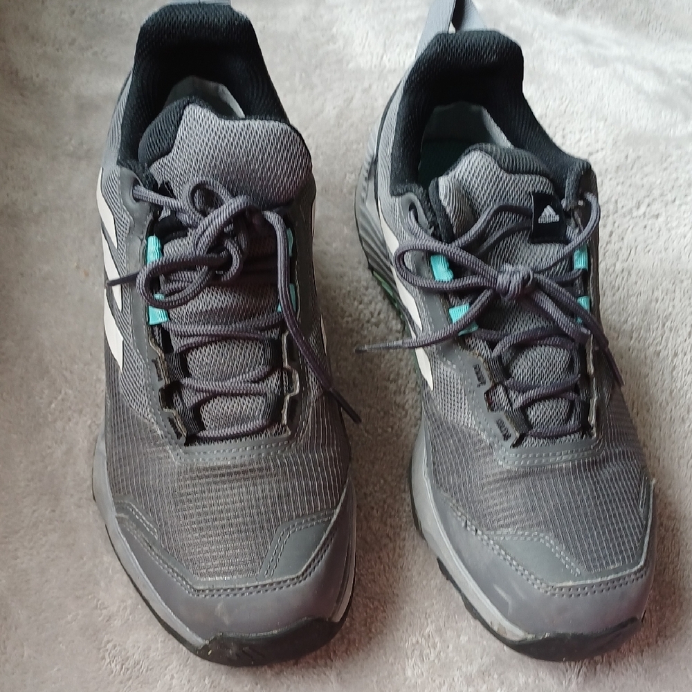 Adidas Charcoal Sneakers with White and Teal Accents